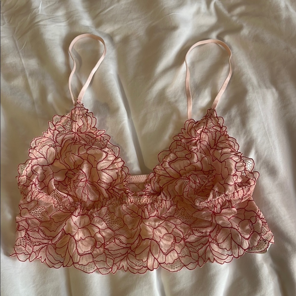 Free people Pink lace Bralette with Floral Design size small